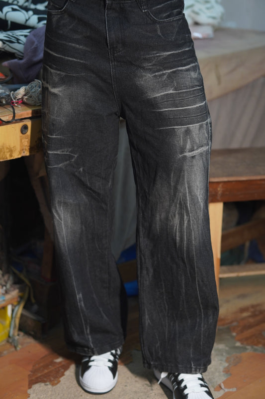 Distressed Black Wide-Leg Jeans