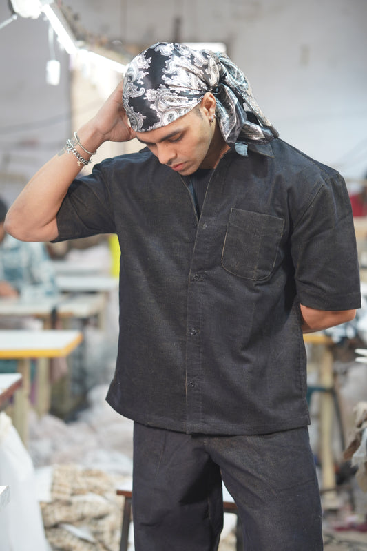 Black Textured Short-Sleeve Shirt